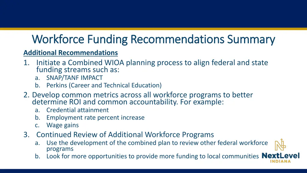 workforce funding recommendations summary 2