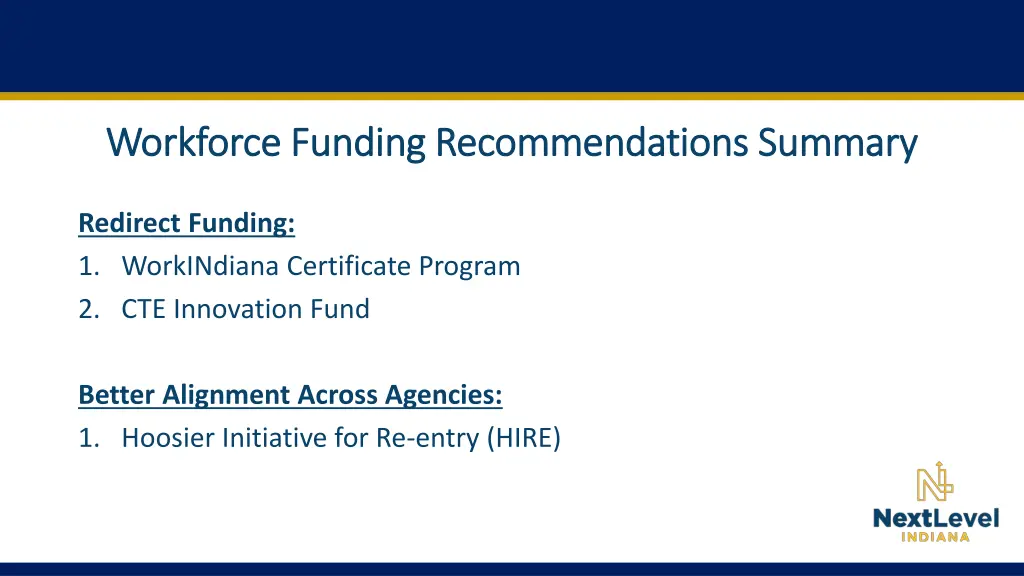 workforce funding recommendations summary