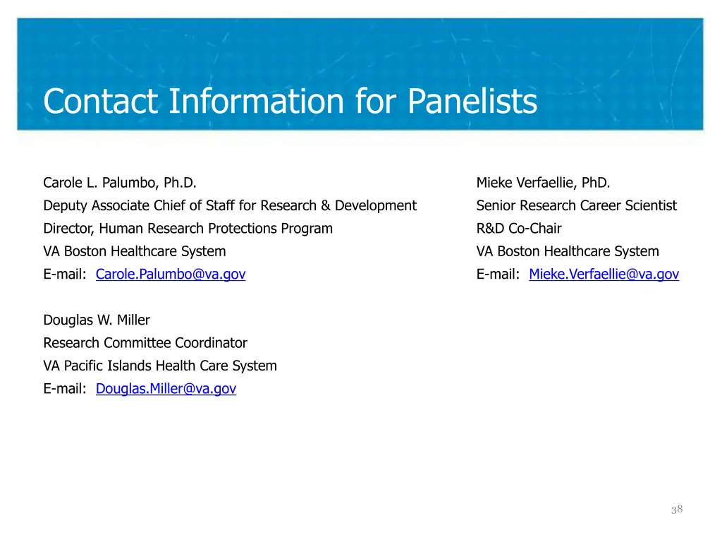 contact information for panelists