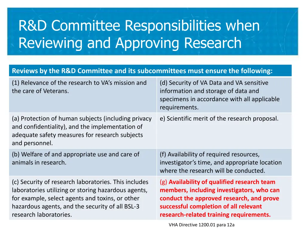 r d committee responsibilities when reviewing