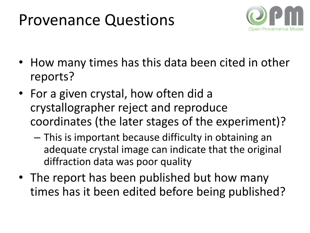 provenance questions