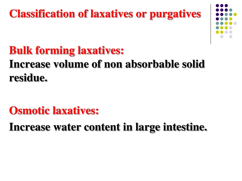 classification of laxatives or purgatives
