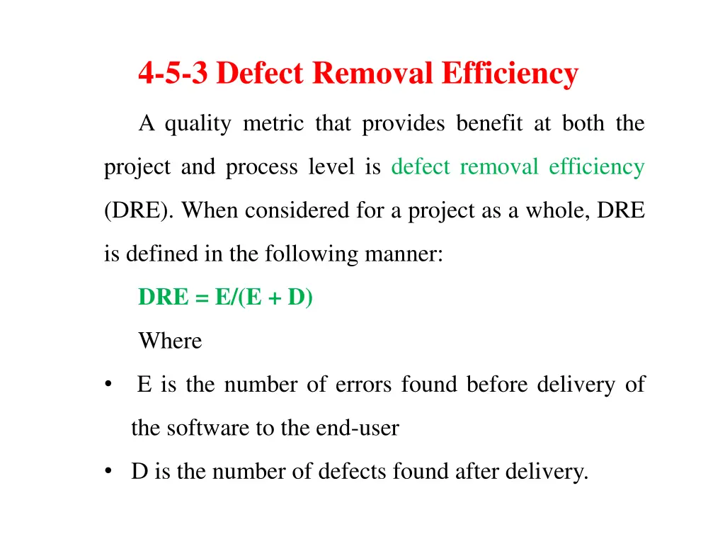 4 5 3 defect removal efficiency