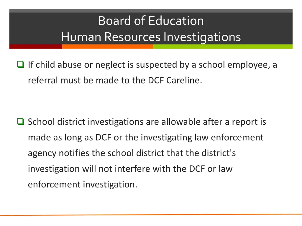 board of education human resources investigations