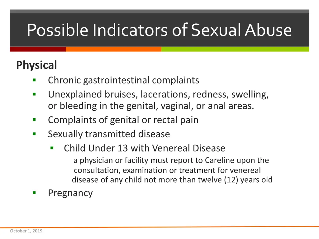 possible indicators of sexual abuse