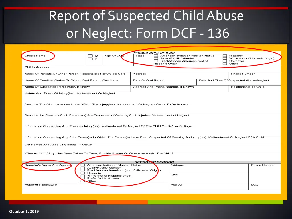 report of suspected child abuse or neglect form