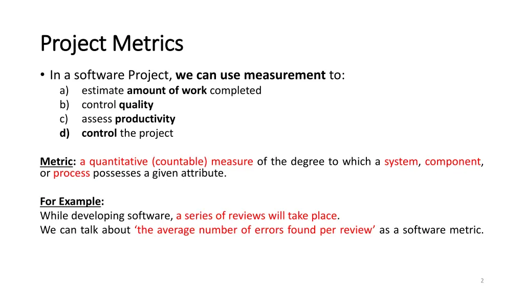 project metrics project metrics