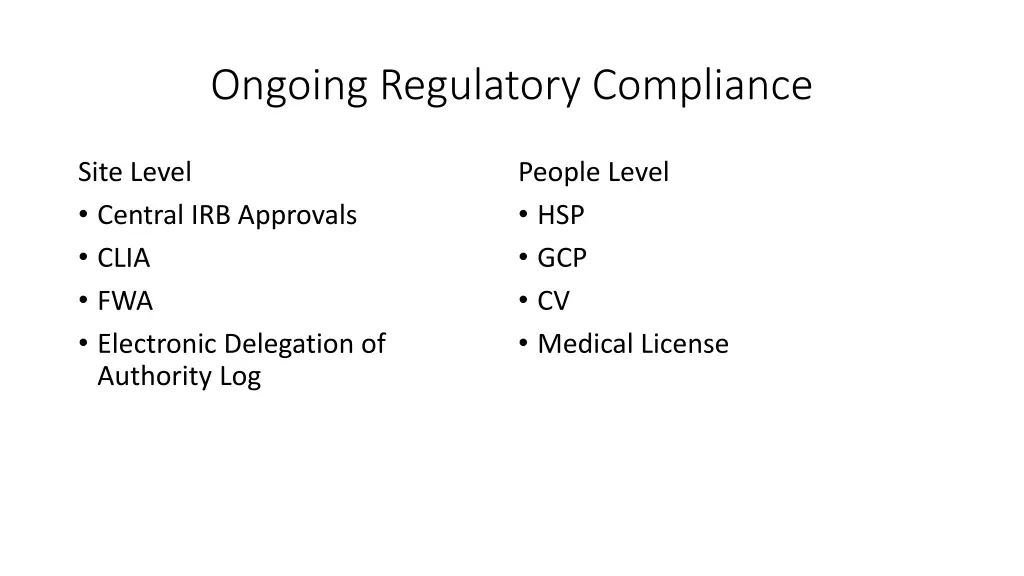 ongoing regulatory compliance