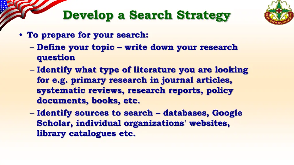 develop a search strategy