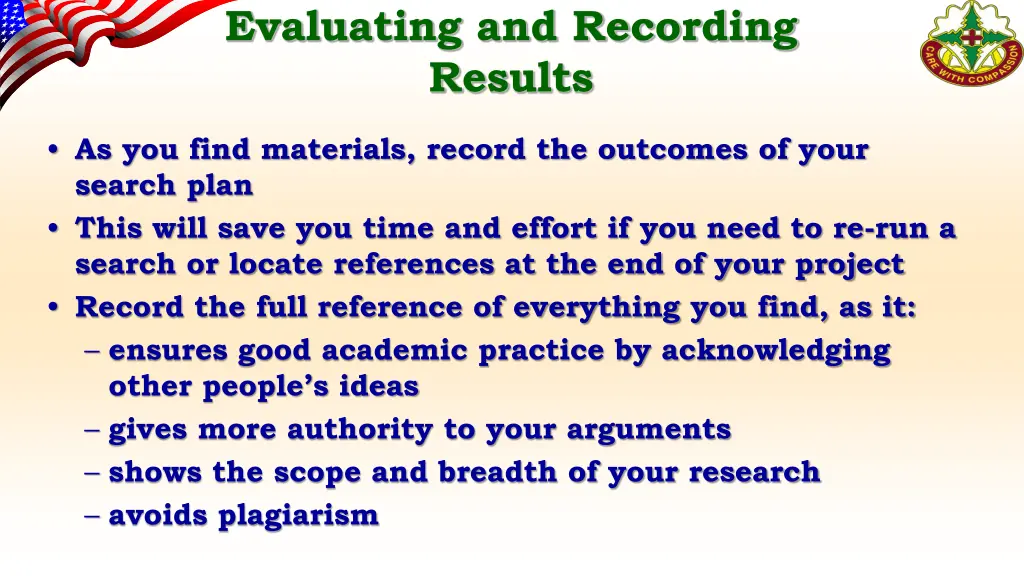 evaluating and recording results