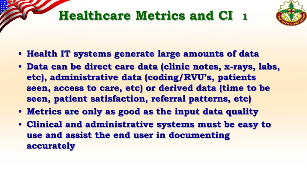 healthcare metrics and ci 1