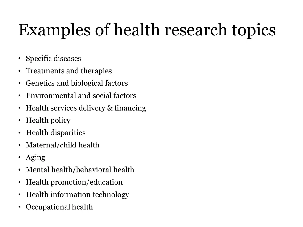 examples of health research topics
