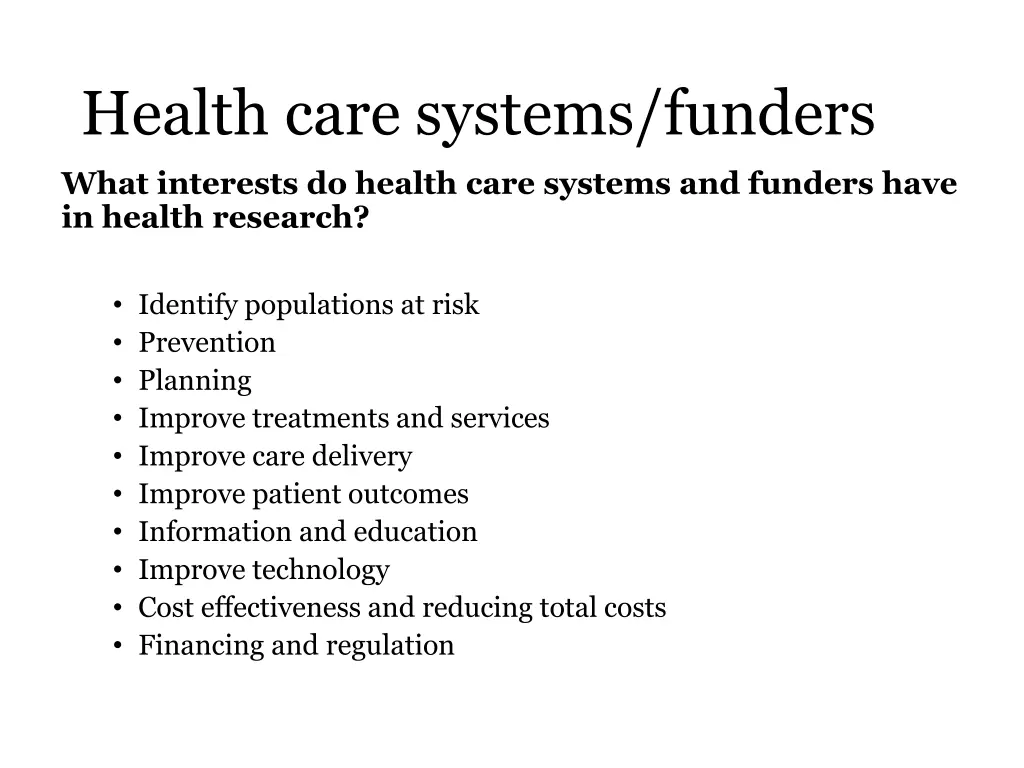 health care systems funders