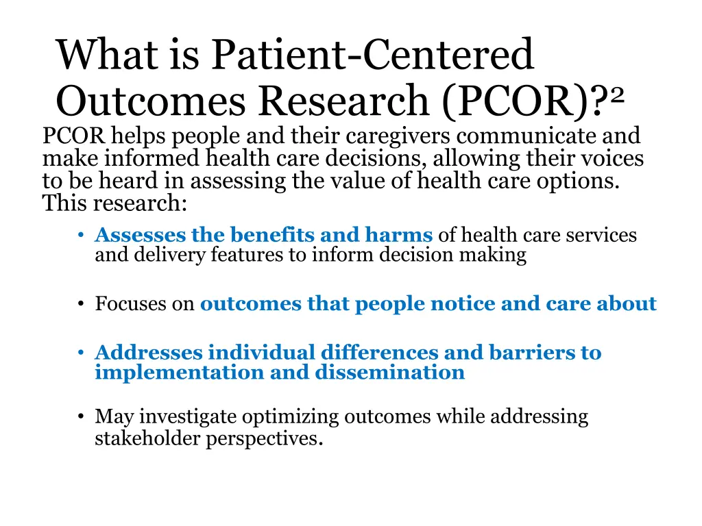 what is patient centered outcomes research pcor