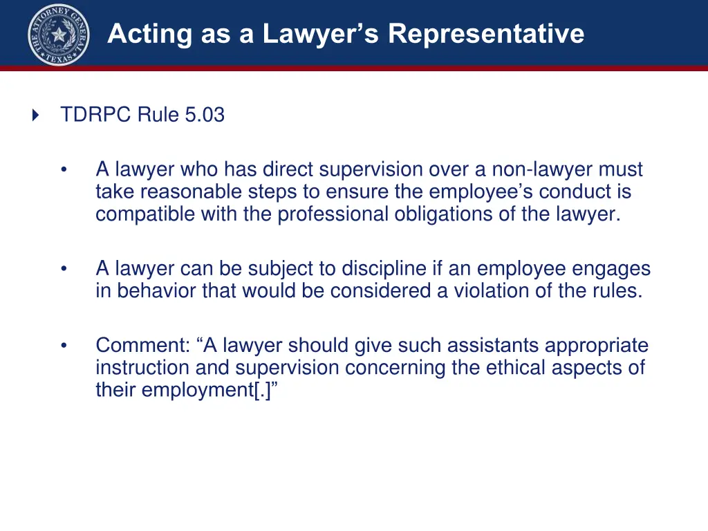 acting as a lawyer s representative