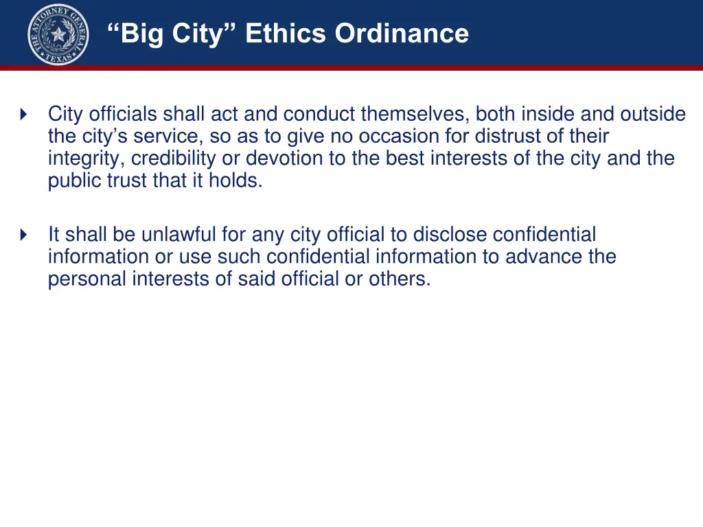 big city ethics ordinance
