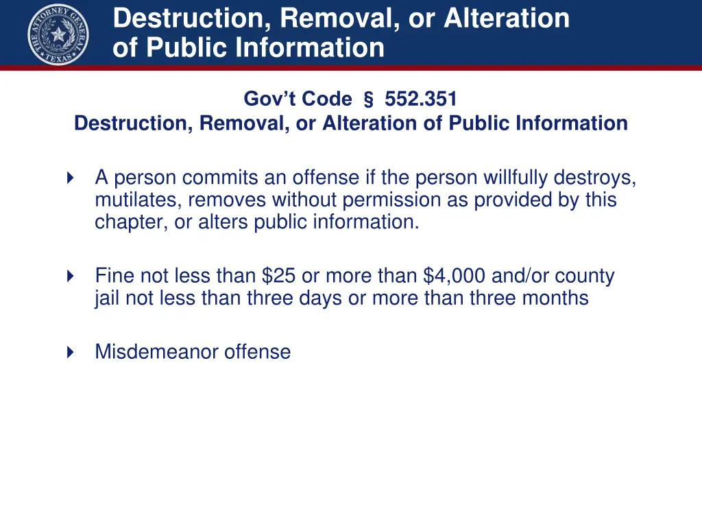 destruction removal or alteration of public