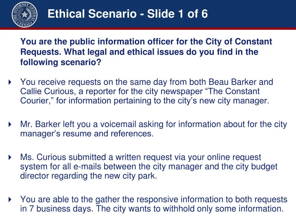 ethical scenario slide 1 of 6