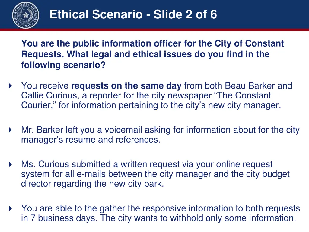 ethical scenario slide 2 of 6