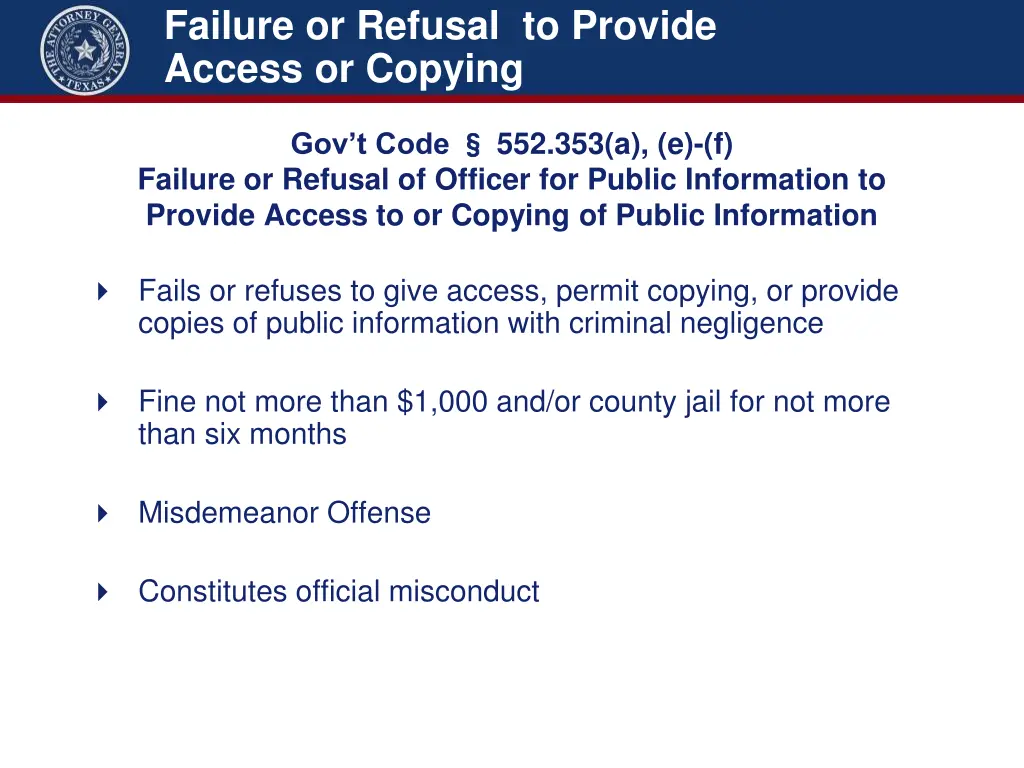 failure or refusal to provide access or copying