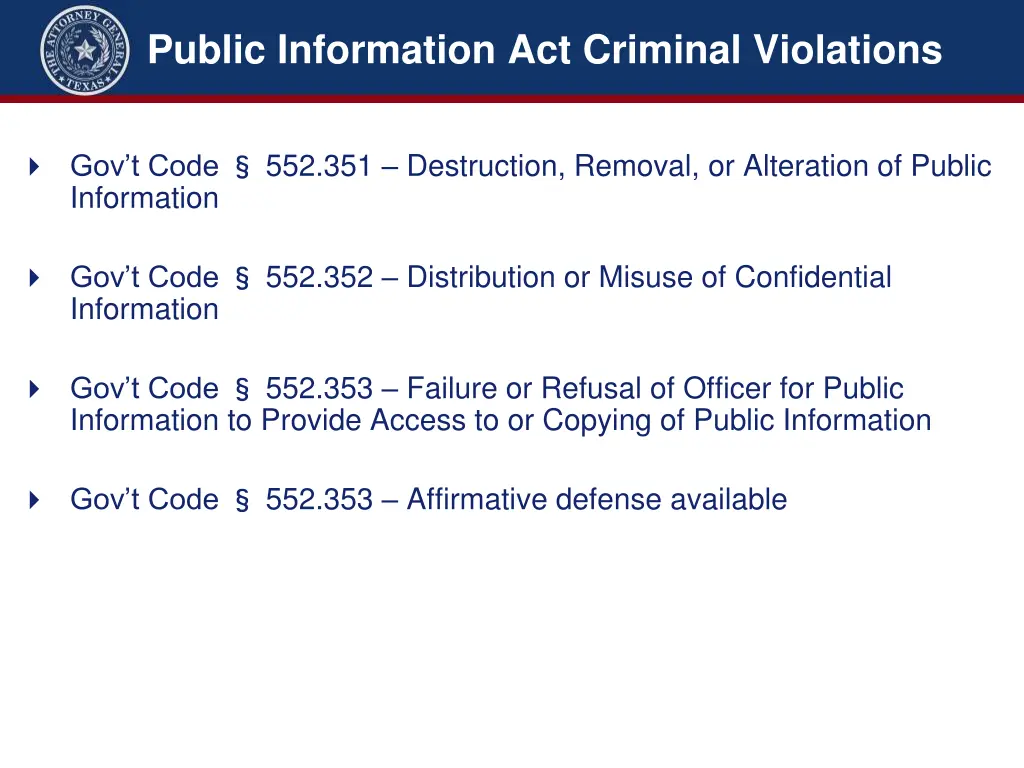 public information act criminal violations
