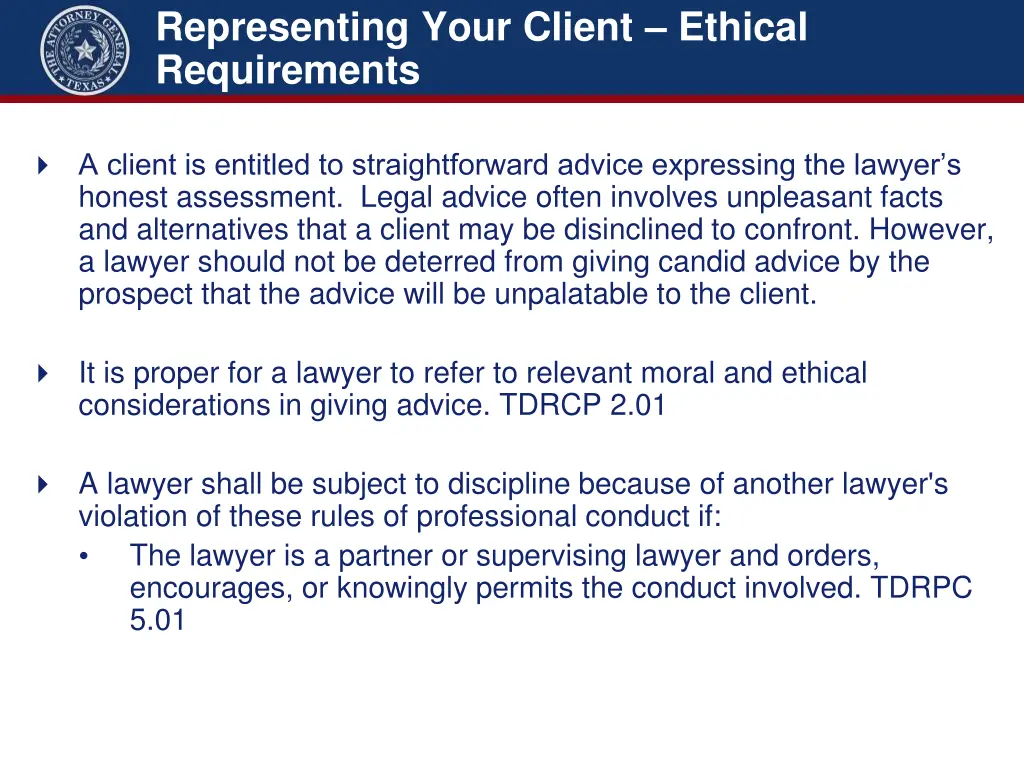 representing your client ethical requirements