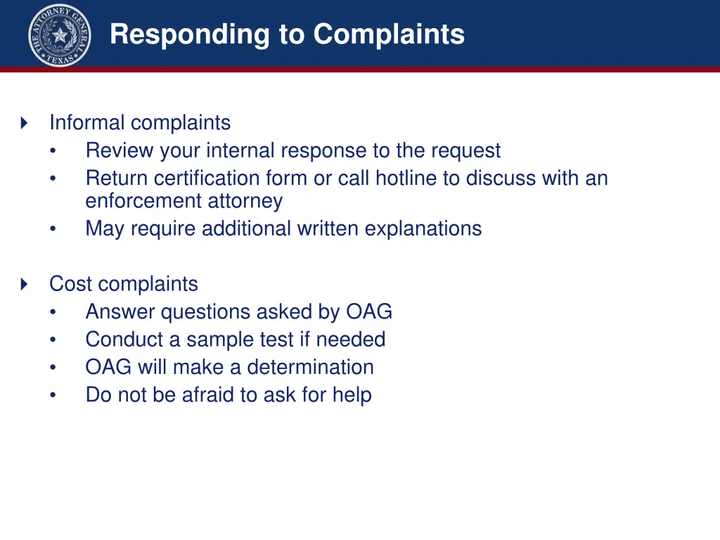 responding to complaints