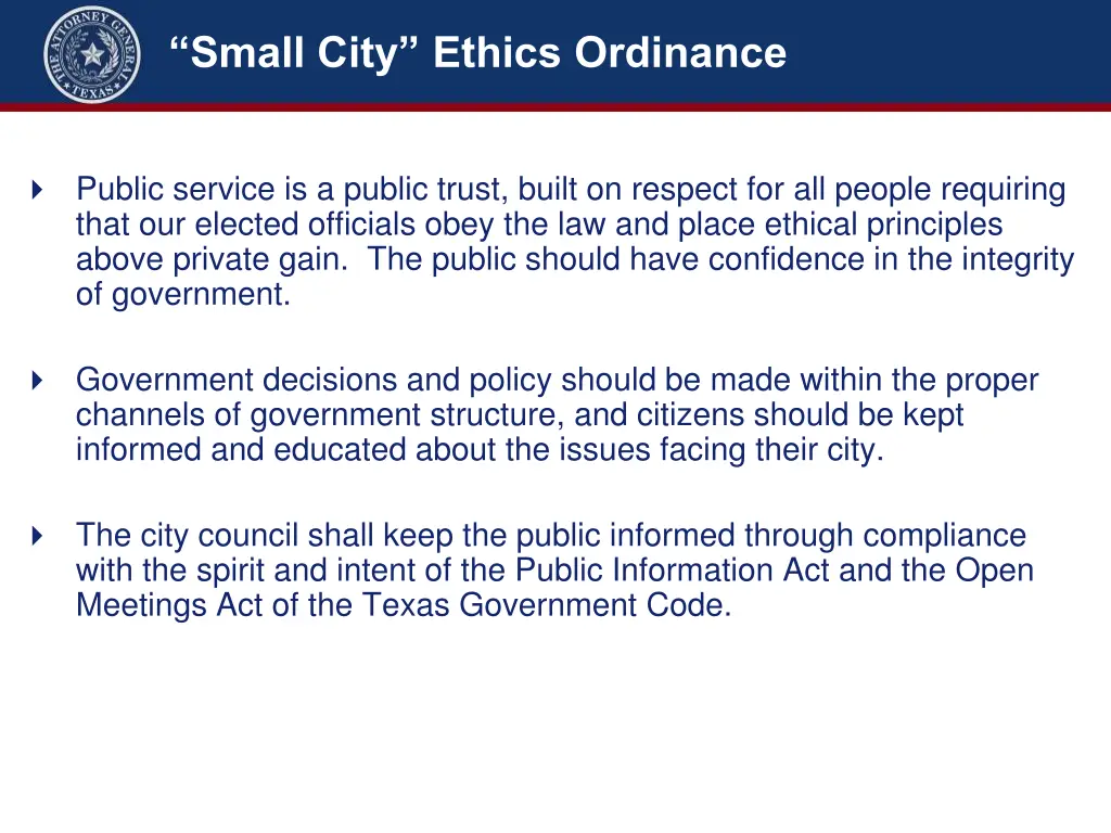 small city ethics ordinance
