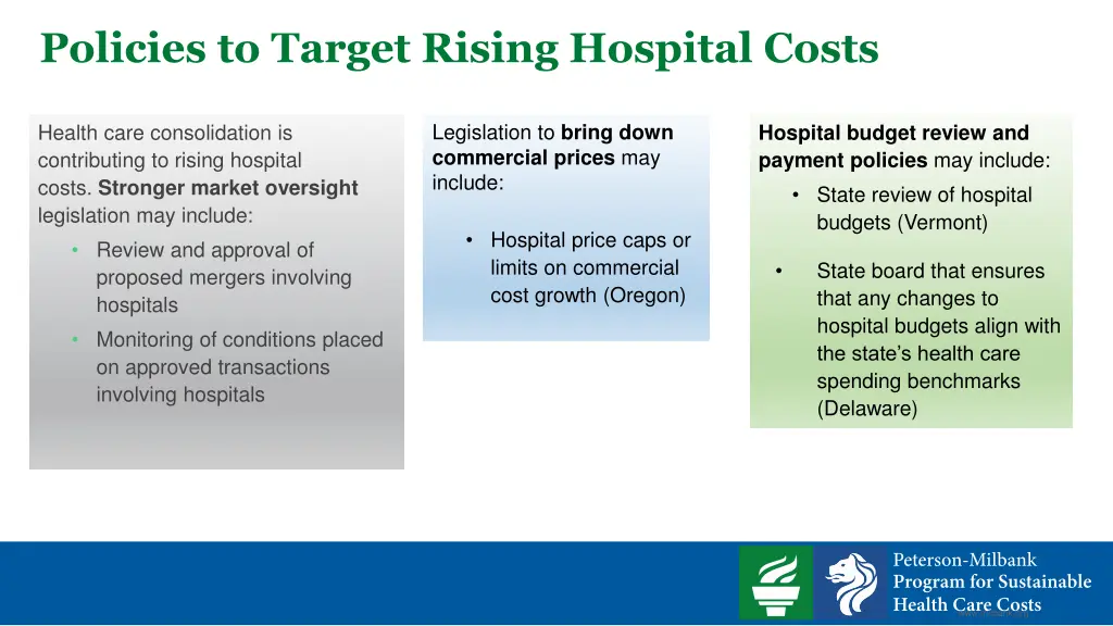 policies to target rising hospital costs