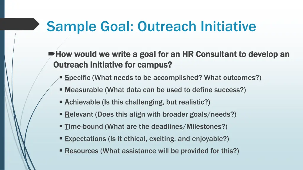sample goal outreach initiative