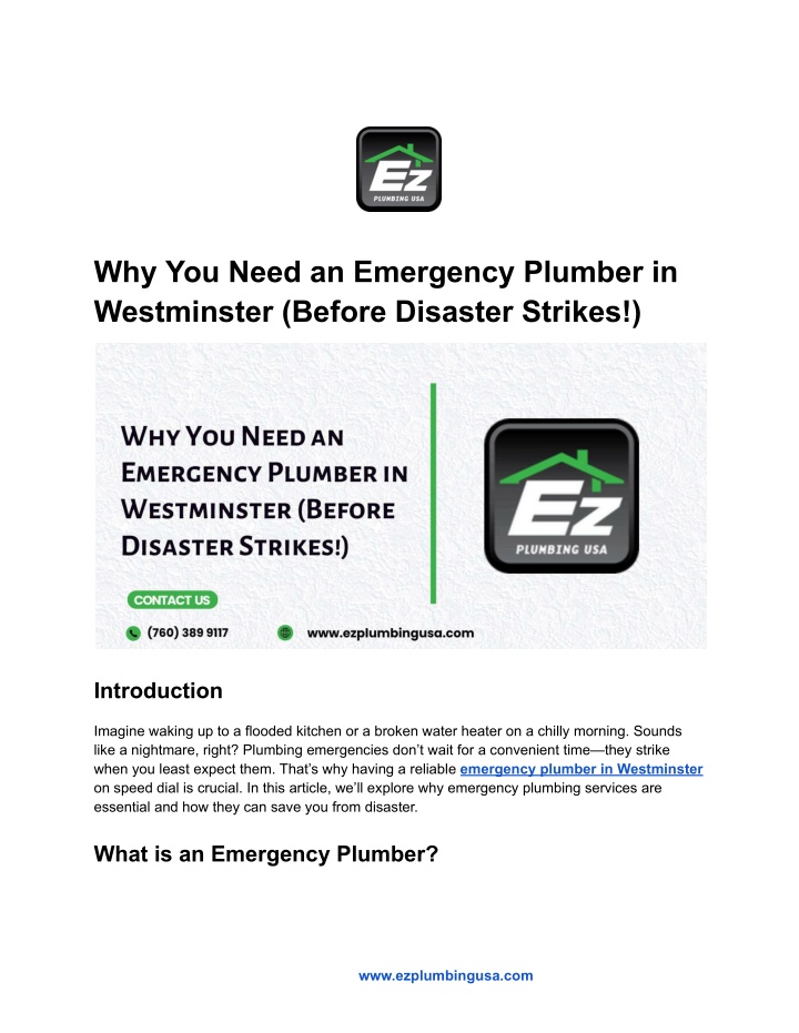 why you need an emergency plumber in westminster