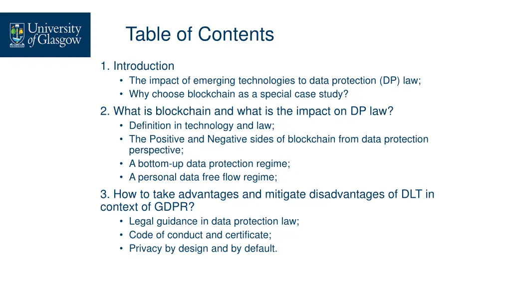 table of contents