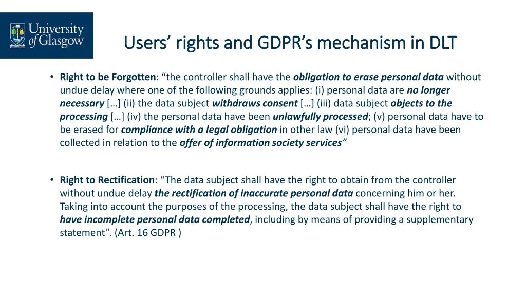 users rights and gdpr s mechanism in dlt users