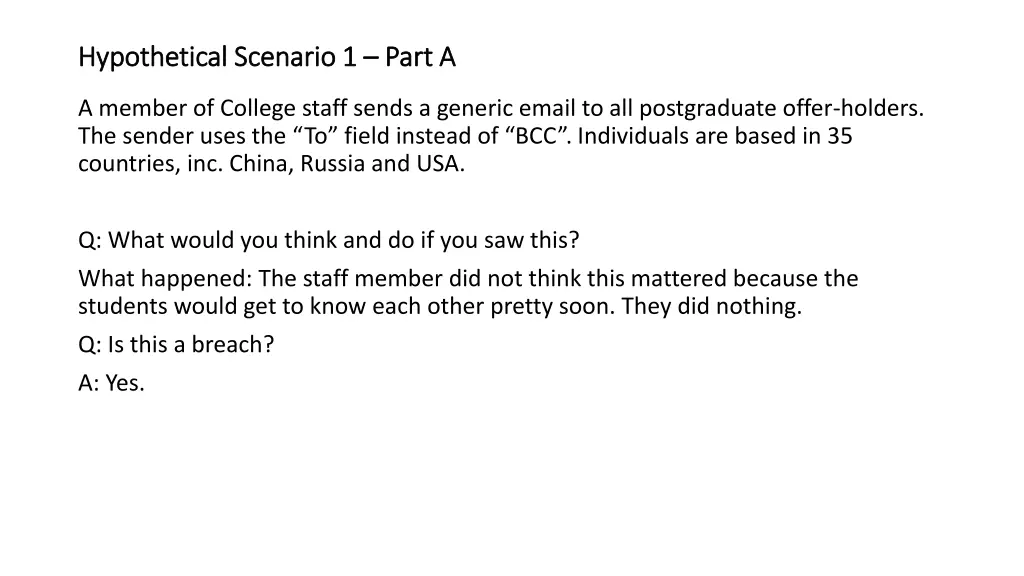 hypothetical scenario 1 hypothetical scenario