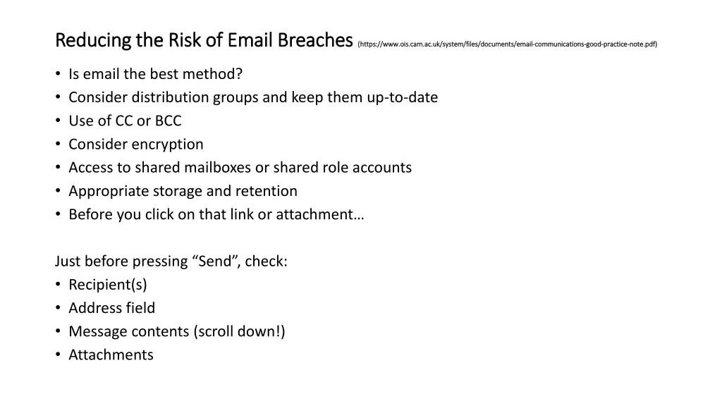 reducing the risk of email breaches reducing