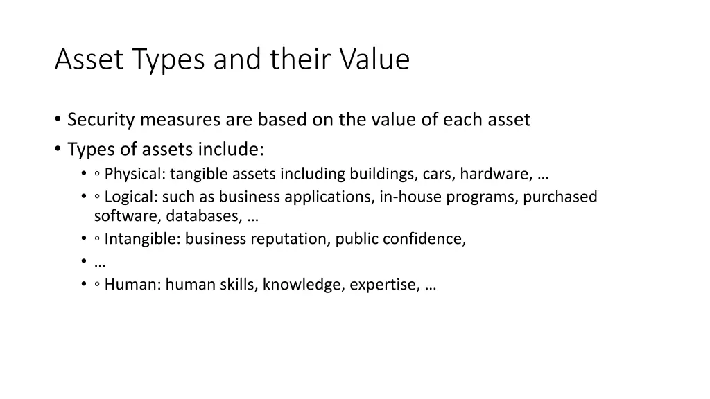 asset types and their value