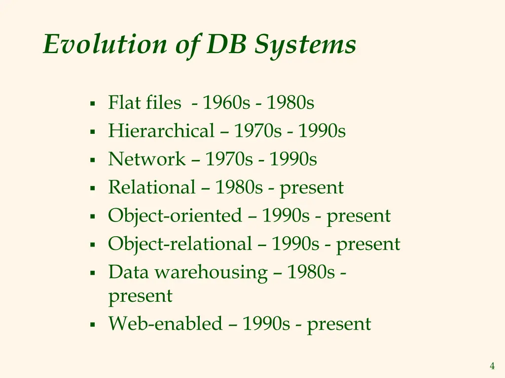 evolution of db systems