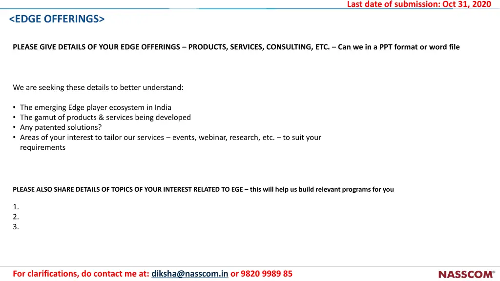 last date of submission oct 31 2020 2