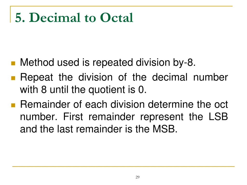 5 decimal to octal
