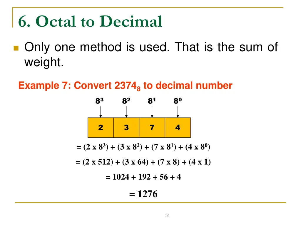 6 octal to decimal