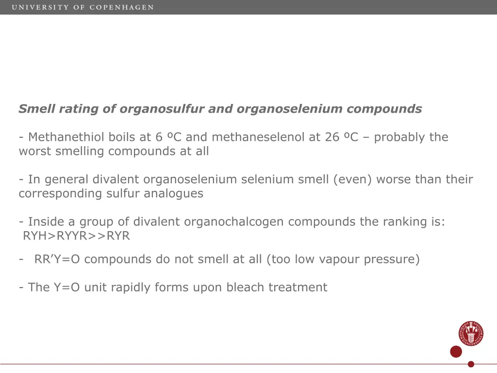 smell rating of organosulfur and organoselenium