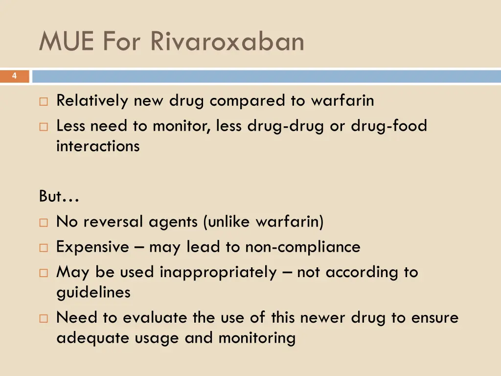 mue for rivaroxaban