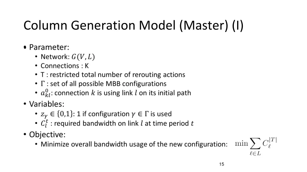column generation model master i