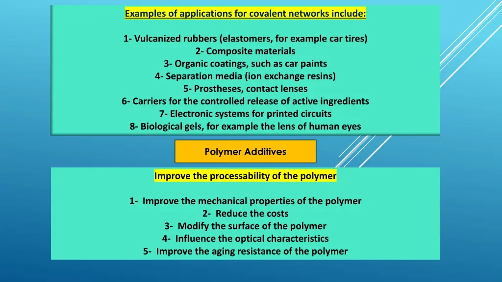 examples of applications for covalent networks
