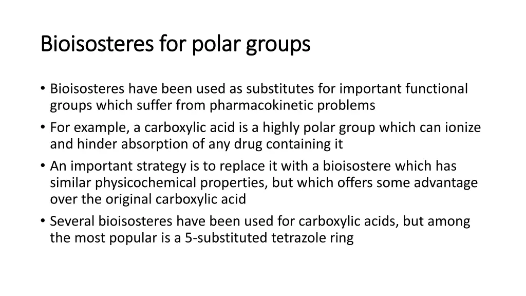 bioisosteres bioisosteres for polar groups