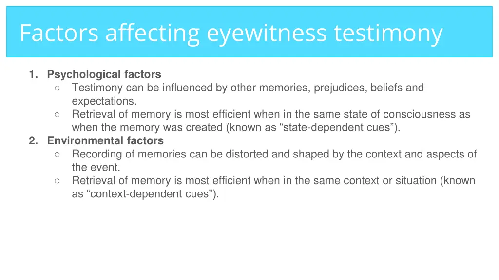 factors affecting eyewitness testimony
