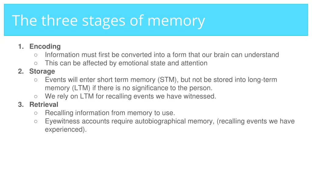 the three stages of memory