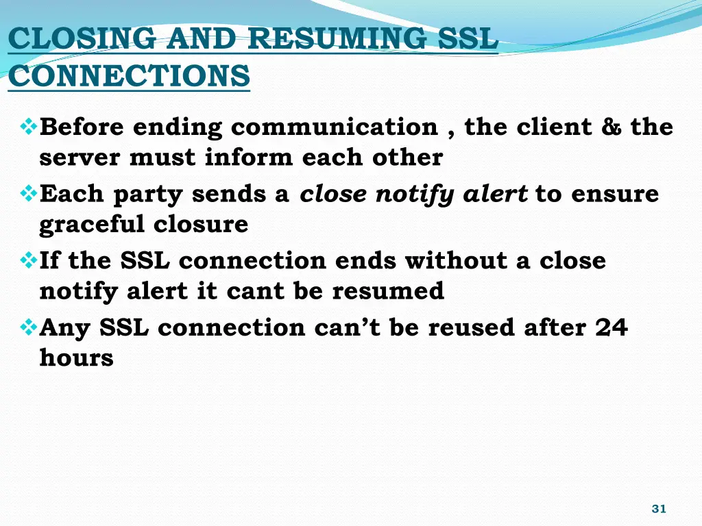closing and resuming ssl connections