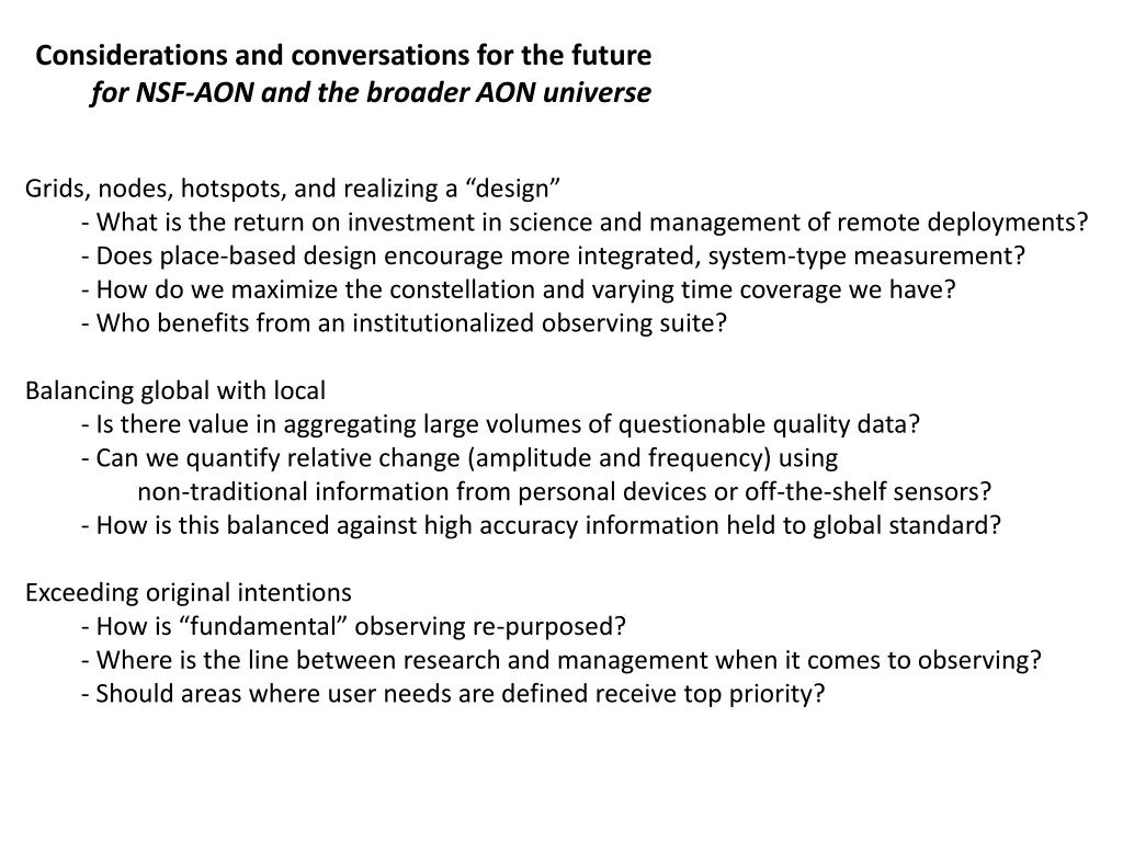 considerations and conversations for the future