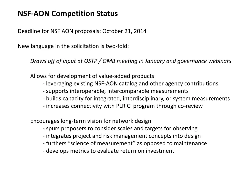 nsf aon competition status